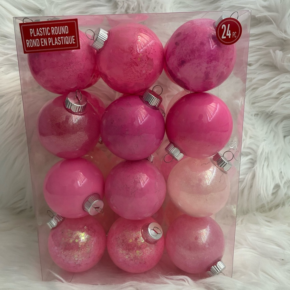 Pink Round Ornaments Set of 24